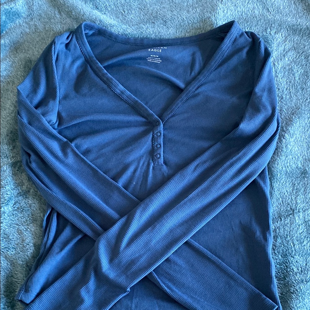 Women's Blue V-Neck Top